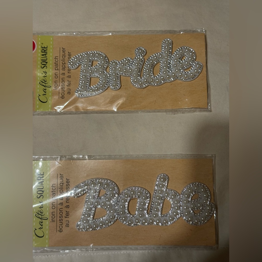 Silver Bride and Babe Iron-On Patches.